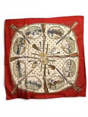 Hermès La Chasse à Tir Vintage Philippe Ledoux Carré 90 Silk Scarf France